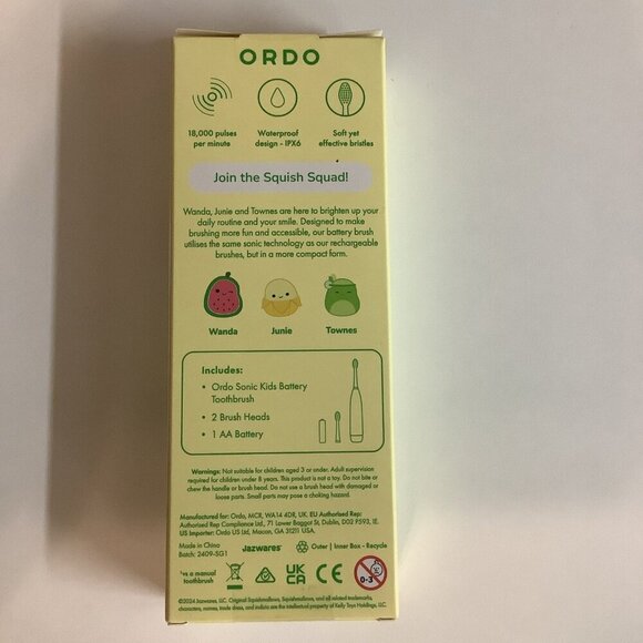 ORDO Sonic Kids Battery Toothbrush - Squishmallows Wanda - Yellow New In Box - Picture 4 of 5